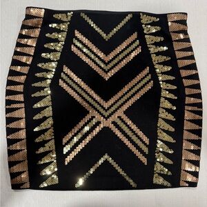 Express Black and Gold Sequin Mini Skirt